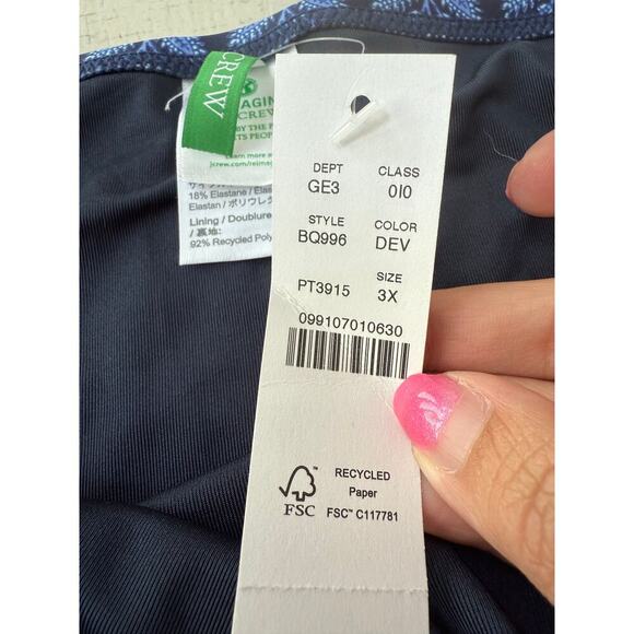 J.Crew Navy Bouquet Block Print String Bikini Bottom With Side Ties Size 3X - Picture 6 of 7